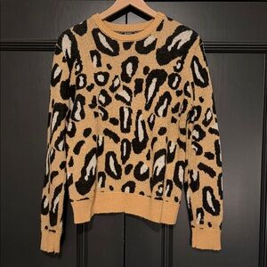 BriDGE Leopard Print Crew Neck Sweater - Black and Tan
